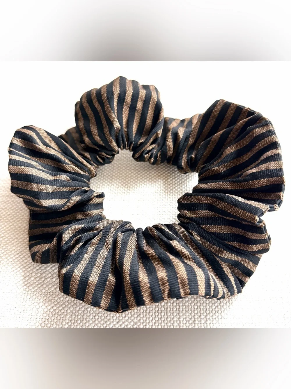 FENDI Vintage Pequin Pecan Stripe Scrunchie Brown Black Hair Tie